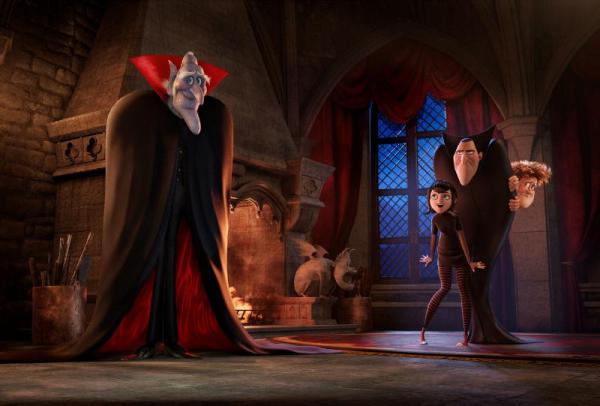 The ancient, undead and incredibly grumpy vampire Vlad (voiced by Mel Brooks) pays an impromptu visit to his son Dracula (Adam Sandler), granddaughter Mavis (Selena Gomez) and her boyfriend Johnny (Andy Samberg) in Sony Pictures Animation's HOTEL TRANSYLVANIA 2, in theaters September 2015. (PRNewsFoto/Sony Pictures Animation)