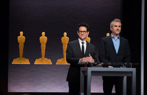 Directors J.J. Abrams (left) and Alfonso Cuarón announced the nominees for the 87th Annual Academy Awards in the Academy's Samuel Goldwyn Theater.